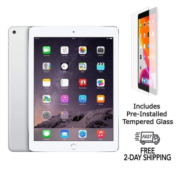 iPad Air 2 Apple Remis à Neuf A1566 (Wi‐Fi) 32 Go Argent (Grade A+) avec Verre Trempé Préinstallé