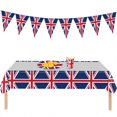 thumbnail image 2 of AMERTEER Union Jack Tableware Tablecloth/Paper Plates/ Napkins / Cups / Spoons / Fork / Triangle Flags Banner Dinnerware ，2 tablecloths, 2 of 9
