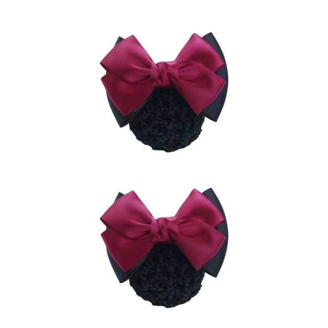 Wweixi Professional Hair Plate Mesh Pocket Featuring Convenient Snood Net Elegant Two Bows- rose red 2Set