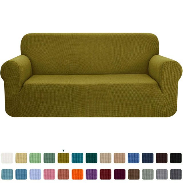 CHOK 2024 1-Piece Checks Stretch Sofa Cover Slipcover Couch Cover Chair Light Gray