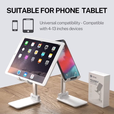 Cell Phone Stand, Foldable Portable Desktop Stand Adjustable Height and Angle Phone Holder for Desk Sturdy Aluminum Metal Stand Compatible with iPhone/ samsung/huawei /iPad/Kindle/Tablet