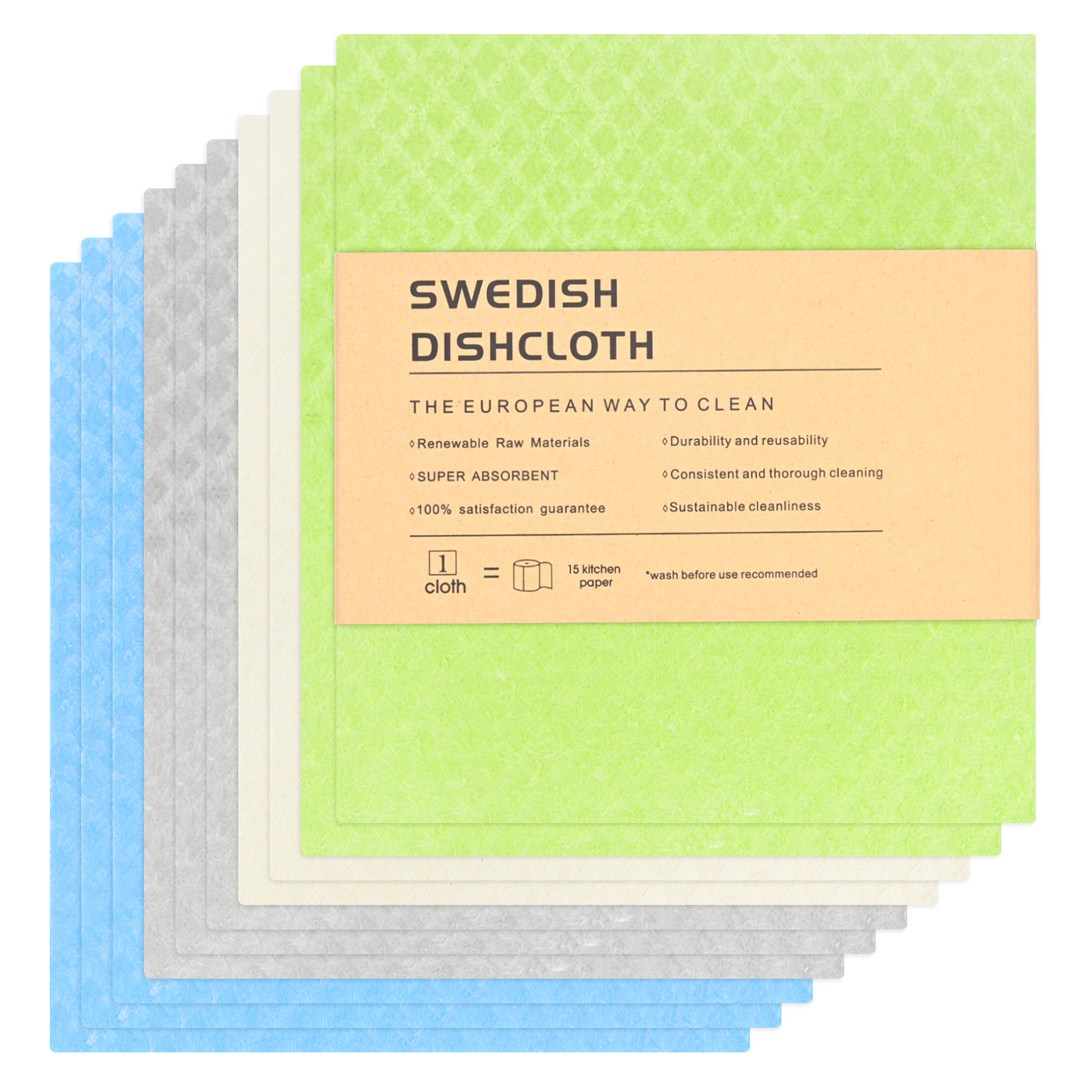 Uxcell 10-Pack Swedish Dishcloths for Kitchen, 7"x8" Wood Pulp Cellulose Reusable Paper Towels Washable Non-Scratch Rags [Gray Mix]