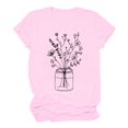 thumbnail image 1 of Chandail pour Femmes Été Décontracté Hauts pour Femmes Femmes Col Rond Manche Courte Quotidien Texte Botanique Floral Haut Chat T-Shirt Adulte Femme Vêtements Rose Taille m, 1 of 4