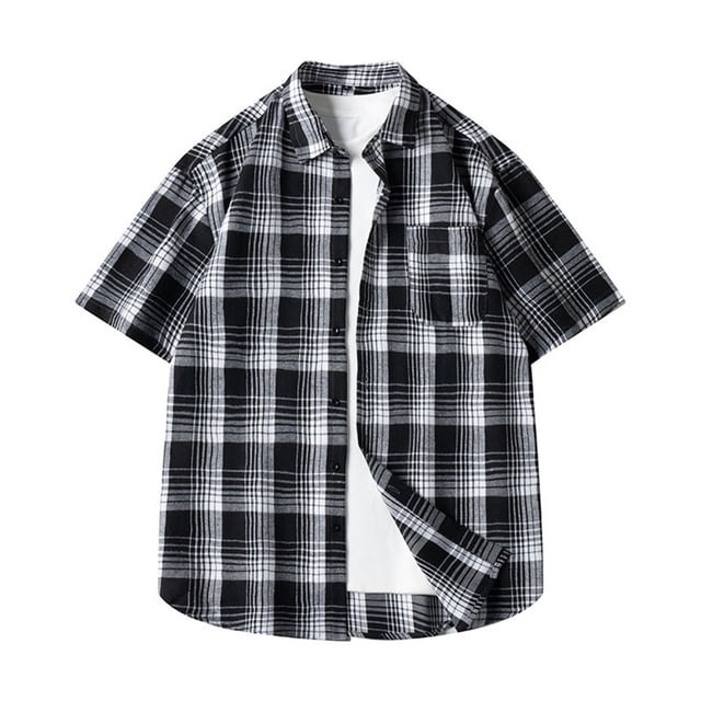 Besolor Mens Summer Button down Shirts Plaid Collared Short Sleeve Tops Big and Tall Beach Vacation Shirts with Pocket