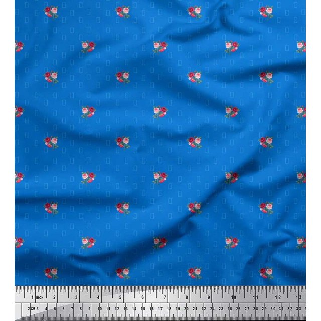 Soimoi Cotton Duck Fabric Boxes,Leaves & Rose Floral Decor Fabric Printed Yard 56 Inch Wide