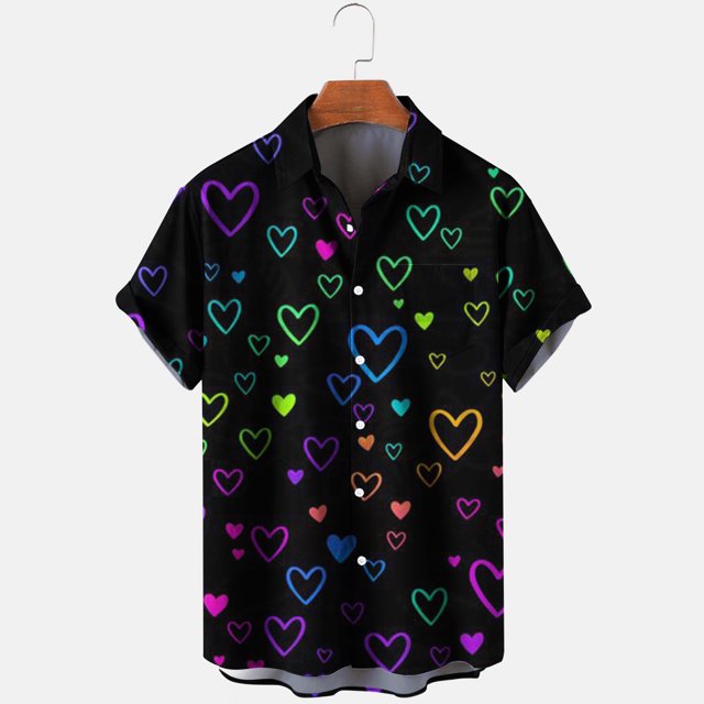 EGNMCR Chemise à Poche Simple Imprimée pour Homme de la Saint-Valentin, Chemise Décontractée Ample à Poche Imprimée