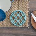 thumbnail image 1 of Lattice Collection Round Heavy Weight Multi-Purpose Decorative Cast Iron Trivet with Soft Non-Skid Rubber Peg Feet, Turquoise, 1 of 5