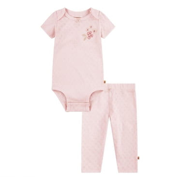 Ensemble Huggies pour bébé fille (2 pièces) : pantalon en maille ajourée (pointelle) en coton biologique