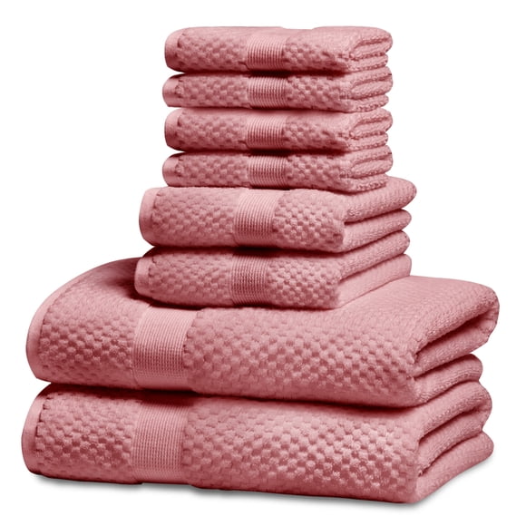Kingrest Bath Towel Sets of 3 Pieces, 1 Bath Towels 1 Hand Towels 1 Washcloths, 100% Cotton Highly Absorbent Towels for Bathroom, Gym, Hotel - Pink coral