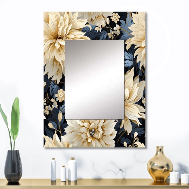 Designart "Metropolitan Oasis Damask" Damask Wall Mirror, Printed Beige Wall Mirror, Bohemian Bathroom Wall Mirror, Decorative Damask Mirror - 24x32 Inch