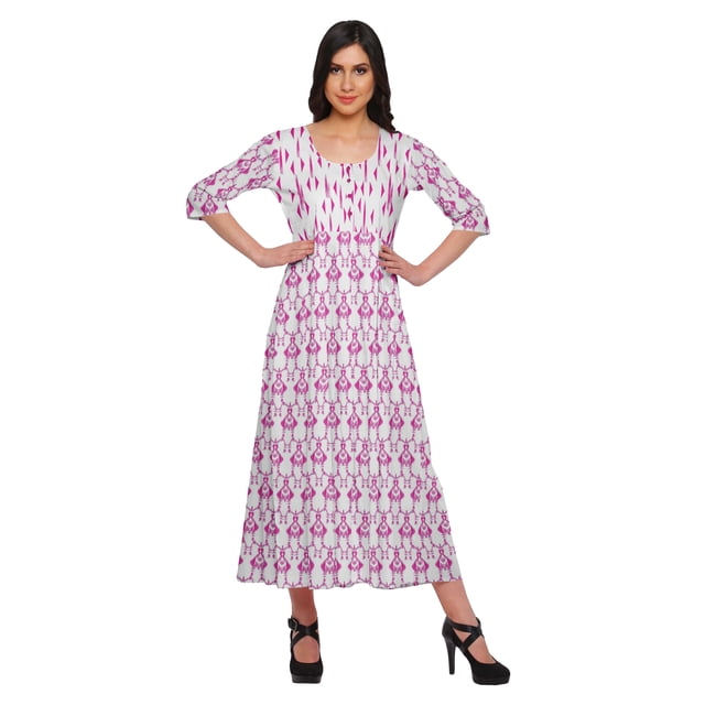 Moomaya Haut Indien Imprimé Robe Kurti Longue Tunique à Manches 3/4 Robes pour Femmes