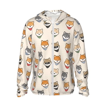 Vsdgher Shiba Head Face Print Adult Hoodie Shirts Rash Guard for Men Women,Long Sleeve Sun Protection Fishing Shirts for Athletic Running Swim-XX-Large