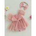 thumbnail image 3 of Faithtur Bébé Fille Tenue d'Été, Manches Courtes Bow avant Robe en Tulle avec Bandeau Set de Vêtements 2Pcs, 3 of 8