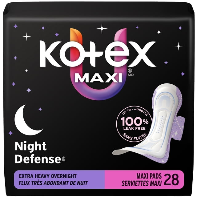 Kotex Overnight Maxi Pads with Wings, Extra Heavy Absorbency, 28 Count
