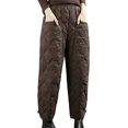 thumbnail image 1 of Womens Retro Literary Solid Color Down Pants With  Checkered Line And Disc Buckle Windproof Warm Casual Pants, 1 of 5