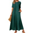thumbnail image 2 of AherBiu Robe pour Femmes Décontractée à Col Rond, Robe Maxi Fluide à Manches Courtes, Robe Longue Ample avec Poches, 2 of 6
