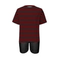 thumbnail image 3 of Mikilon Ensemble Élégant pour Femmes 2 Pcs Mode Décontractée Rayé Imprimé Col Rond Épaule Tombante Short Ensemble Deux Pièces Rouge-A L, 3 of 4