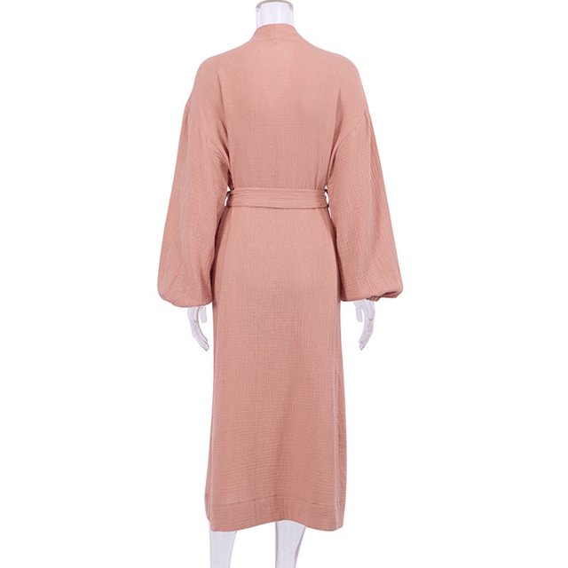 ziyahi Femmes Printemps Ouverture devant Style Décontracté Vêtements de Nuit Filles Simple Manches Longues Robe de Nuit Maison Tenue de Nuit Pyjama Vêtements Brun P