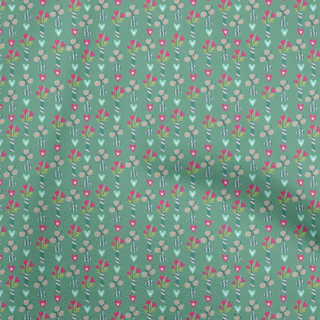 oneOone Polyester Spandex Sea Green Fabric Floral Craft Projects Decor Fabric Printed By The Yard 56 Inch Wide