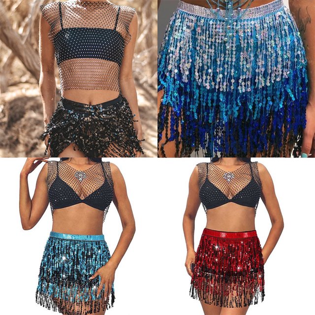 Langgg Tassel Skirts Must-Have For Dance Parties Making Focus Dance Costumes pink