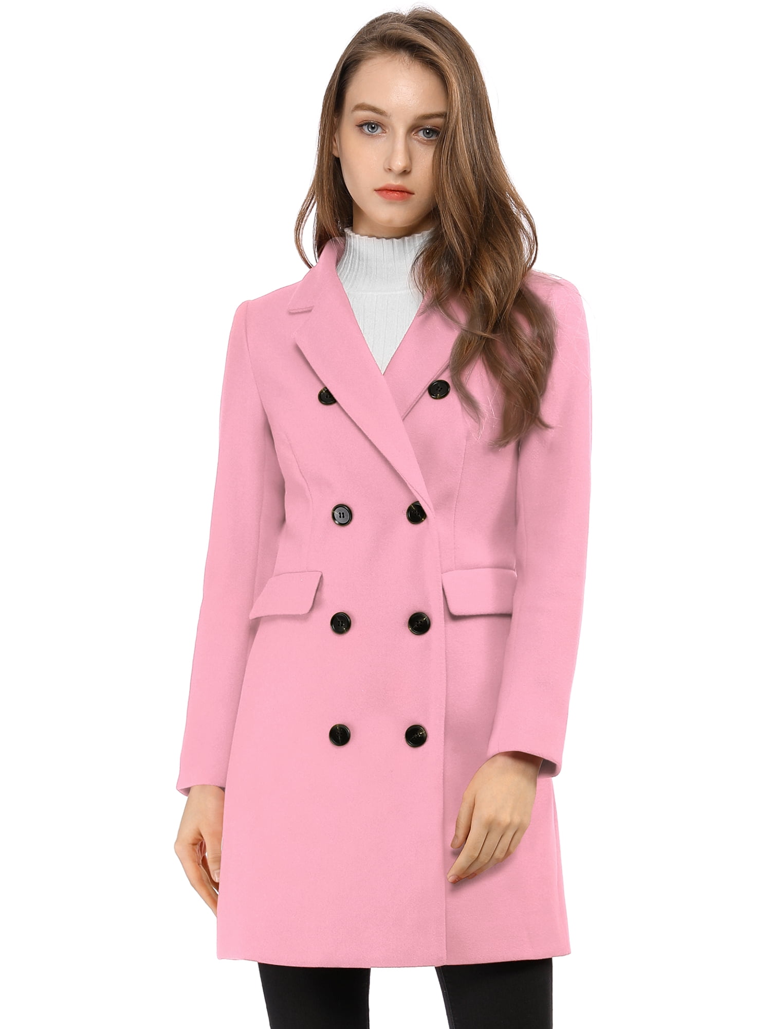 INSPIRE CHIC Women's Notched Lapel Collar Double Breasted Mid Length Overcoat