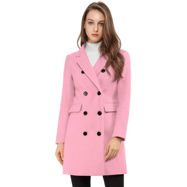 INSPIRE CHIC Women's Notched Lapel Collar Double Breasted Mid Length Overcoat