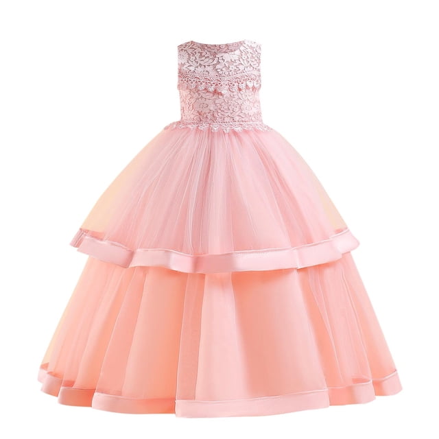 RXIRUCGD 2025 Summer Clothes for Kids Children's Sleeveless Round Neck Exquisite Three-dimensional Embroidered Flower Mesh Princess Cake Dress Dress Evening Dress Dress Dress