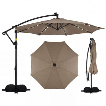 Costway 10 FT Solar Offset Hanging Umbrella Patio Cantilever Umbrella with 32 LED Lights Brown
