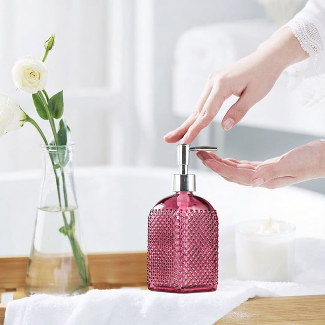 UsRHHA Glass Hand Soap Dispenser Bottle, Refillable Soap Dispenser for Bathroom, Reusable Lotion Shampoo Dispenser for Kitchen Countertop Sink