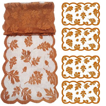 Ramiter Drapeau de Table en Dentelle Feuille d'Érable Dorée Table Basse Bar Tapis de Table à Thé Serviette de Table en Dentelle Doublures de Table pour Fête