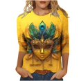 thumbnail image 1 of Penkiiy Blouse de Carnaval pour Femme Mardi Gras Mode Imprimé Décontracté Col Rond Manches 3/4 T-shirt Blouse TG Multicolore, 1 of 5
