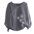 thumbnail image 4 of CHUANK Hauts pour Femmes en Liquidation à Moins de 10$ Hauts pour Femmes Décontractés Printemps Été Manches Longues Coton Lin Imprimé Graphique Pissenlit Col Rond Blouses Vintage Grande Taille, 4 of 4