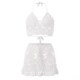 thumbnail image 4 of Kcodviy Womens Crocheted Hollowed Out Bikini Razors Two Piece Summer Bikini Set with Ruffle Cover Up Beach Wear Swimsuit, 4 of 5