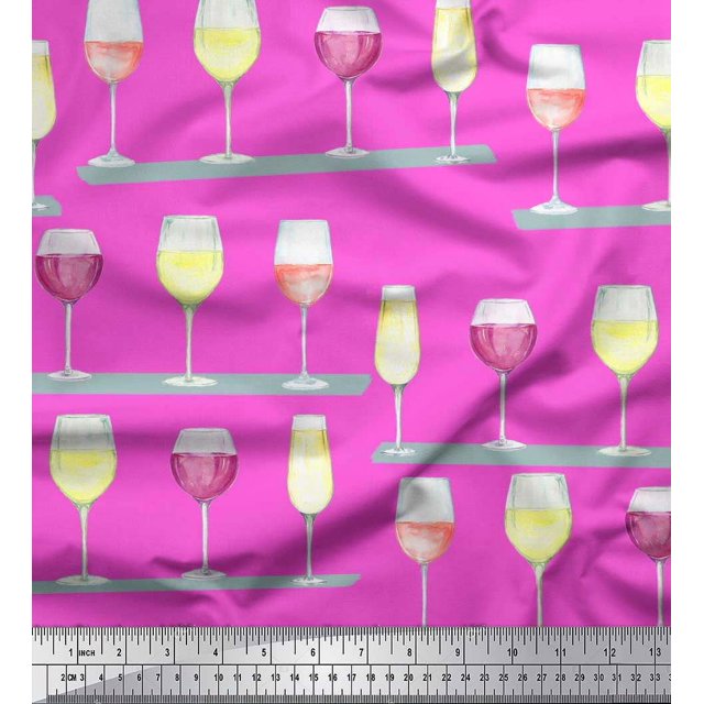 Soimoi Moss Georgette Fabric Wine Glass Bar Print Fabric by the Yard 42 Inch Wide