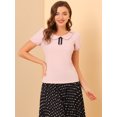 thumbnail image 4 of INSPIRE CHIC Blouse Haut pour Femme à Col Plat, Poignets Élastiques, Décor Nœud, 4 of 6