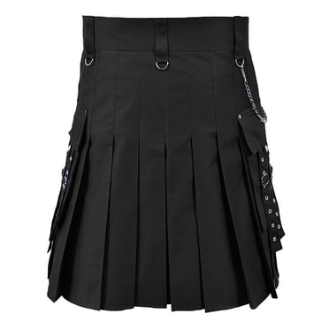 GDREDA Kilts Utilitaires pour Hommes Kilt Écossais Traditionnel Highland Kilt Tartan Kilts Utilitaires avec Sangles en Cuir Kilts Noir,XXXXXL
