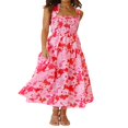 thumbnail image 2 of Summer Women Pleated Maxi Dress Solid/Print Ruched Bust Open Back Flowy Maxi Long Dress, 2 of 7