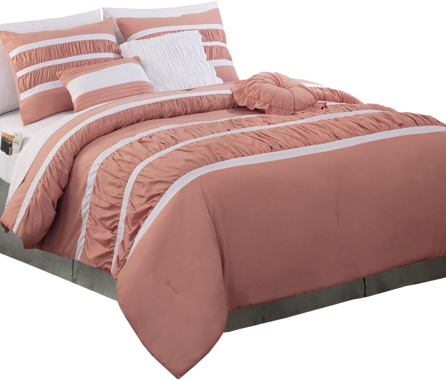 Isabella Bedding Collection, 12PC Comforter Set with Matching Shams, Decorative Pillows, and Smart Sheet Set, King/California King Size, Dusty Rose