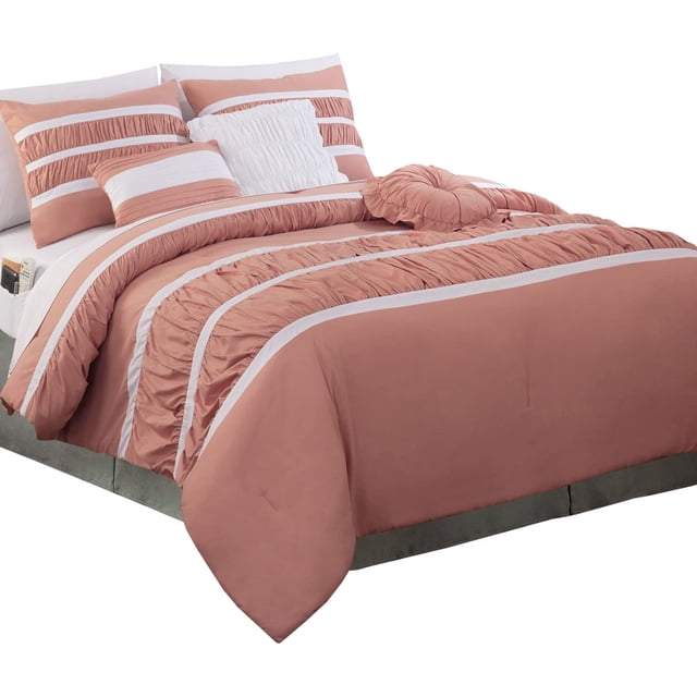 Isabella Bedding Collection, 12PC Comforter Set with Matching Shams, Decorative Pillows, and Smart Sheet Set, King/California King Size, Dusty Rose
