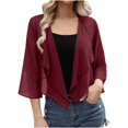 thumbnail image 1 of VEKDONE Femmes Uni Décontracté Chiffon Élégant Manches 3/4 Respirant Cardigan Chandail à Capuchon Veste Rouge G, 1 of 9