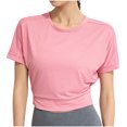 thumbnail image 1 of Besolor Hauts Courts d'Entraînement pour Femmes à Rayures, Col Ras du Cou, Manches Courtes, Chandails d'Été Décontractés, T-Shirts de Yoga et de Sport, 1 of 5