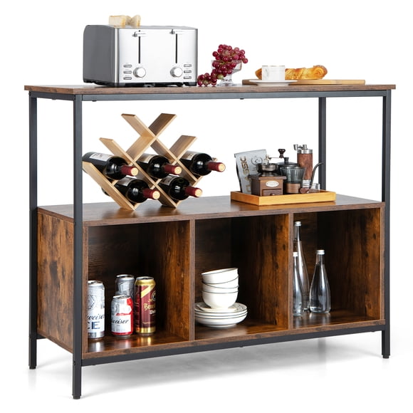 Costway Buffet Sideboard Kitchen Storage Cabinet Open Shelf w/ 3 Compartments Rustic