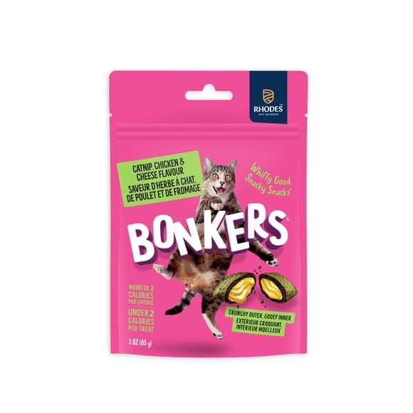 BONKERS Bites Catnip & Chick 'N' Cheddar Flavour Crunchy & Soft Treats for Cats, 85g Bag