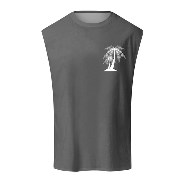 Summer Fashion Men's Vest Coconut Tree Small Pattern Shoulder Design Minimalist Style Casual Sleeveless Top