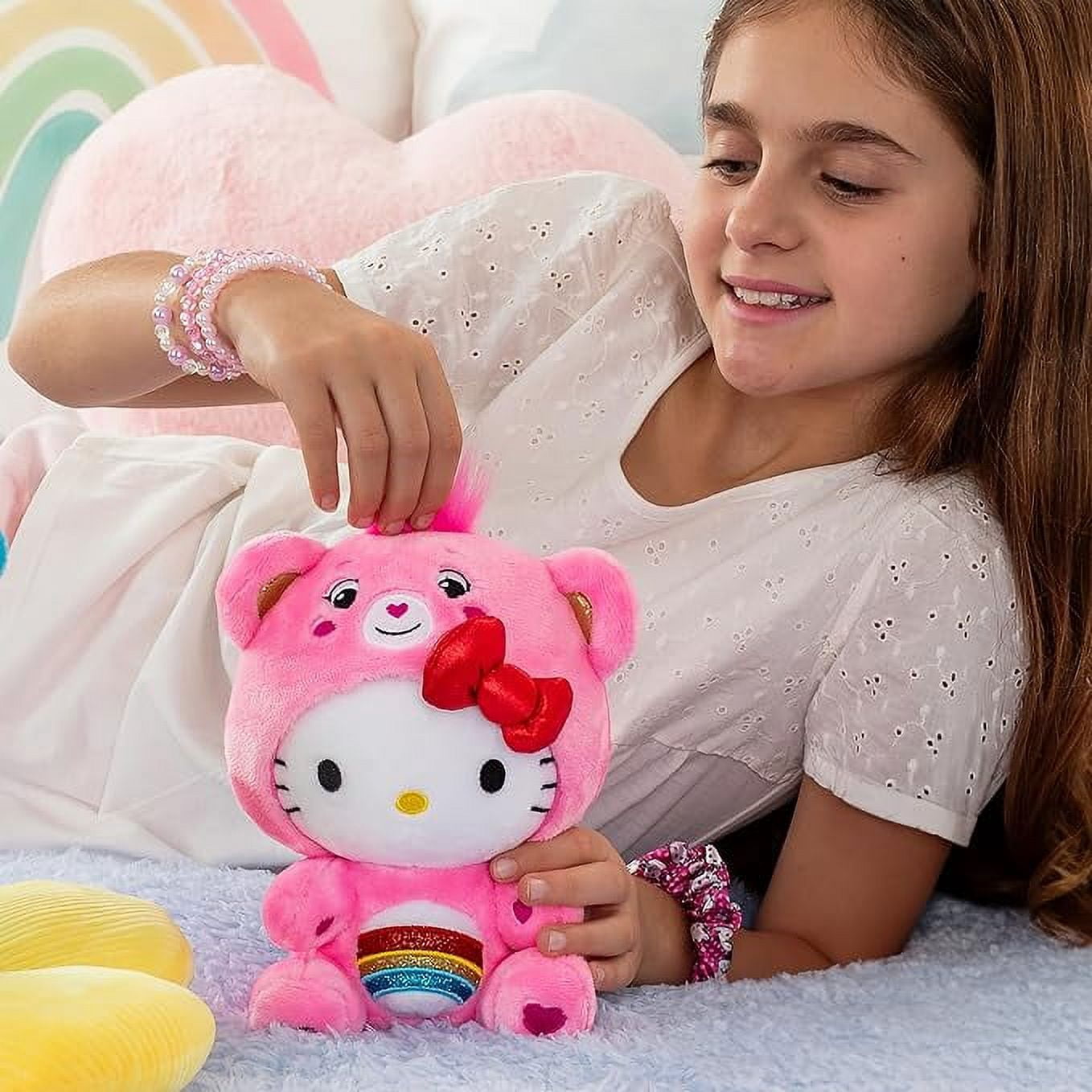 Hello Kitty Dressed As Cheer Bear 9.8" Fun-Size Plush - Soft, Huggable Bestie! – Good for Girls and Boys, Employees, Collectors, Ages 4+ Birthday Gift