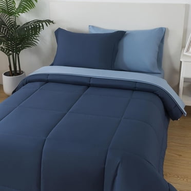 Mainstays all in one reversible comforter and sheet Set, 5-Piece, Twinxl, Navy