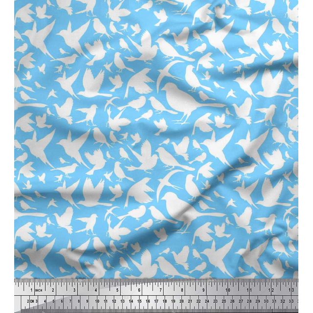 Soimoi Cotton Cambric Fabric Artistic Bird Print Fabric by Yard 42 Inch Wide