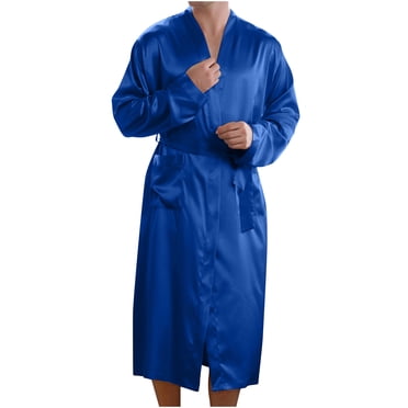 Men Solid Casual Long Sleeves Lace-up Home Pocket Long Pajama Robe