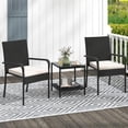 thumbnail image 1 of Costway 3 PCS Patio Furniture Set with 2-Tier Table Tempered Glass Tabletop & Soft Cushions White, 1 of 10