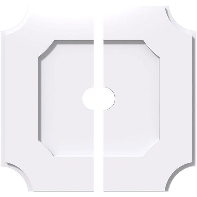 Ekena Millwork CMP34LE2-04000 34 in. OD x 4 in. ID Square Locke Architectural Grade PVC Contemporary Ceiling Medallion - 2 Piece